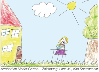  Armbad im Kinder-Garten.  Zeichnung: Lena M., Kita Spatzennest