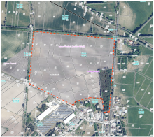 Geltungsbereich des Plangebiets (rot strichliert); Kartengrundlage: Geoportal Landkreis Spree-Neiße